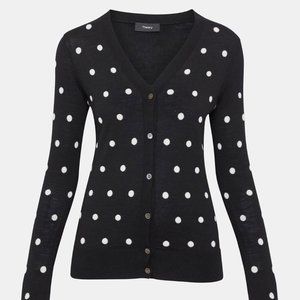 M (fits like a small) Theory merino wool cardigan, white polka dots on black!